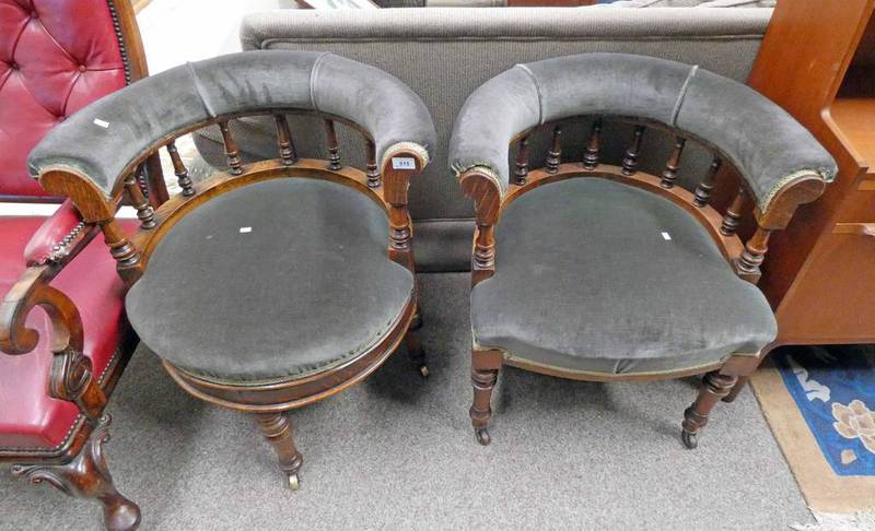 EARLY 20TH CENTURY OAK TUB CHAIRS ON TURNED SUPPORTS - PLUS VAT Condition Report: