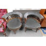EARLY 20TH CENTURY OAK TUB CHAIRS ON TURNED SUPPORTS - PLUS VAT Condition Report: