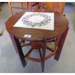 MAHOGANY ROUND TABLE WITH MARBLE MOSAIC TILE WIDTH 48CM