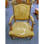 19TH CENTURY ORNATELY CARVED ARMCHAIR WITH SHAPED ARMS & SUPPORTS