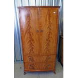 EARLY 20TH CENTURY WALNUT WARDROBE WITH 2 BOW FRONT DOORS AND 2 DRAWERS