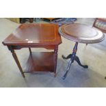 20TH CENTURY CROSS-BANDED MAHOGANY TABLE ON REEDED SUPPORTS LENGTH 51CM,