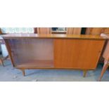 TEAK CABINET WITH GLASS AND PANEL DOORS LENGTH 155CM