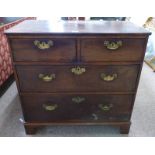 EARLY 19TH CENTURY MAHOGANY CHEST OF SHORT OVER TWO LONG DRAWERS ON BRACKET SUPPORTS