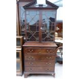 19TH CENTURY MAHOGANY SECRETAIRE BOOKCASE WITH TWO ASTRAGAL GLAZED DOORS OVER FOUR LONG DRAWERS