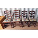 SET OF 4 OAK LADDER BACK CHAIRS CIRCA 1920 Condition Report: The chairs have typical