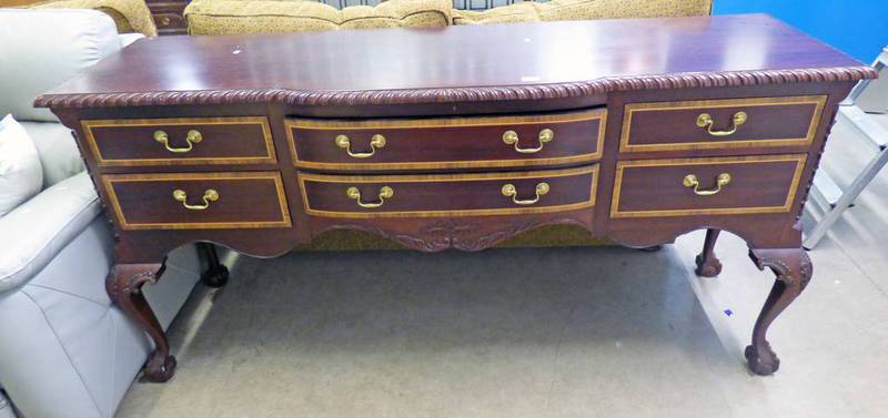 MAHOGANY SIDEBOARD ON BALL AND CLAW SUPPORTS WITH 2 LONG FLANKED BY 4 SHORT DRAWERS- 185CM LONG