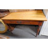 PINE RECTANGULAR TABLE WITH SINGLE DRAWER ON TURNED SUPPORTS Condition Report: The