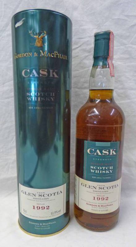 1 BOTTLE GLEN SCOTIA 12 YEAR OLD SINGLE MALT WHISKY, DISTILLED 1992 - 70CL, 61.