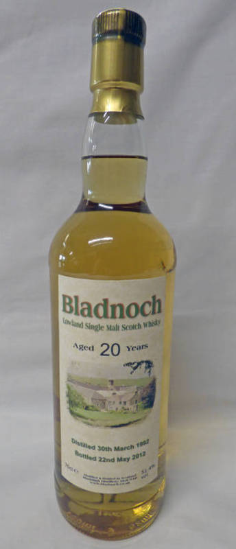 1 BOTTLE BLADNOCH 20 YEAR OLD SINGLE MALT WHISKY, DISTILLED 1992 - 70CL, 51.