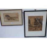 TWO FRAMED ETCHINGS BY ALEC FRASER WITH 'HOMEWARDS' 28.5 CM X 26.