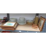 J & G MEAKIN MAIDSTONE DINNERWARE AND A SELECTION OF FRAMED PRINTS AND PICTURES OVER 1 SHELF