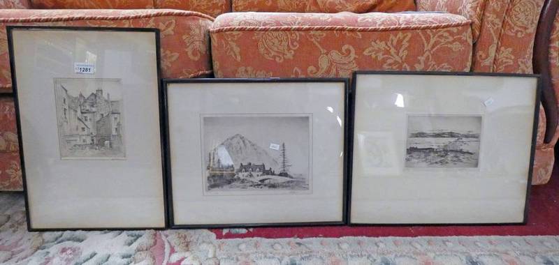 3 FRAMED ETCHINGS SIGNED A G PATON OF BAILEYS CLOSE,
