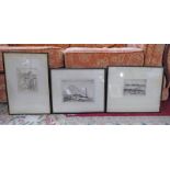 3 FRAMED ETCHINGS SIGNED A G PATON OF BAILEYS CLOSE,