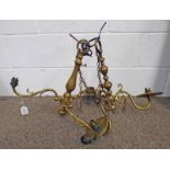 2 GILT METAL 3 BRANCH CHANDELIERS