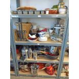 LARGE SELECTION OF KITCHENALIA ETC INCLUDING LE CREUSET POTS, COFFEE MAKER,