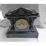 19TH CENTURY SLATE MANTLE CLOCK WITH OPEN ESCAPEMENT Condition Report: 36cm tall.