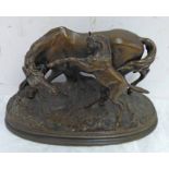 AFTER PIERRE JULES MENE SIGNED BRONZE FIGURE OF HORSE AND FOAL,