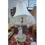 ROYAL DOULTON LADY ON A GREEN HARDSTONE BASE TABLE LAMP,