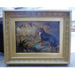 GOURLEY STEEL, SHEEP DOG WITH SHEEP, SIGNED, GILT FRAMED OIL PAINTING,