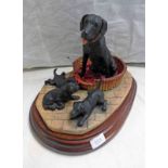 BORDER FINE ARTS FAMILY OF BLACK LABRADORS SIGNED D GEENTY - LENGTH OF BASE 23 CM