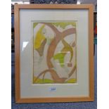 URSULA FOOKES TREE CLIMBERS SIGNED FRAMED LINOCUT 31 X 32 CM (PURCHASED FROM BLOND FINE ART,