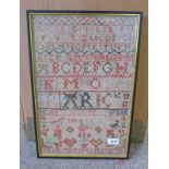 19TH CENTURY FRAMED ALPHABET SAMPLER BY JEAN CHAPMAN AGE 15 44 X 29 CM