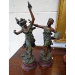 TWO CLASSICAL METAL FIGURES ON STANDS 52CM TALLEST