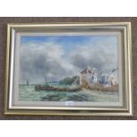 HAMILTON GLASS FIFE FISHING VILLAGE SIGNED FRAMED WATERCOLOUR 34 X 50 CM