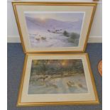 PAIR OF FRAMED JOSEPH FARQUHARSON LIMITED EDITION PRINTS OF SNOW SCENES - 50 X 76 CMS