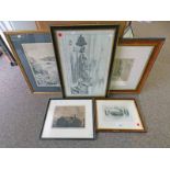 5 FRAMED PICTURES RELATING TO THE NORTH EAST OF SCOTLAND INCLUDING A GILT FRAMED PRINT WITH