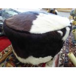 COW HIDE COVERED STOOL, 27CM TALL,