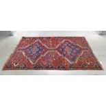 RED AND BLUE MIDDLE EASTERN RUG 140 X 81 CM Condition Report: Some small areas of