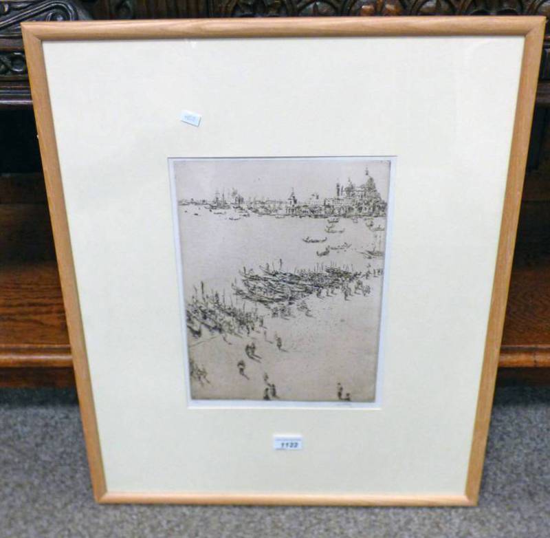 JAMES MCBEY VIEW OF THE MOLO, VENICE SIGNED IN PEN FRAMED ETCHING 31.