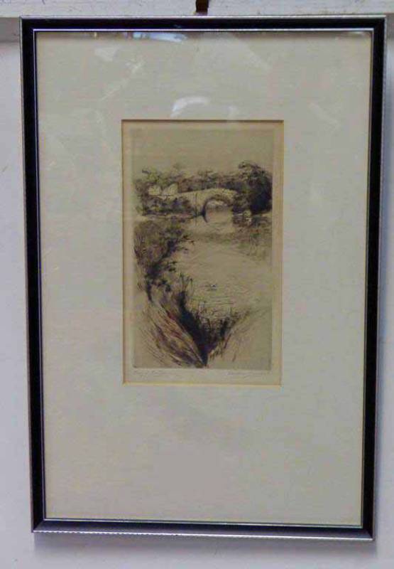 JACKSON SIMPSON BRIG O' BALGOWIE SIGNED IN PENCIL FRAMED ETCHING 23 X 14 CM