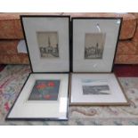 2 FRAMED ETCHINGS GLASGOW CITY SCENES BY T PATERSON & 2 OTHER PRINTS