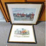 FRAMED HUNTING PRINT: HUNTING SKETCHES A MEET OF THE QUORN - 34 X 50 CM & THE FIRST DAY OF THE