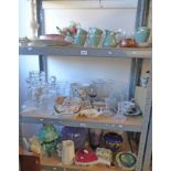 LARGE SELECTION OF GLASSWARE, PORCELAIN ETC INCLUDING DECANTERS,