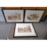 SET OF THREE FRAMED HUNTING PRINTS: SKETCHES IN THE HUNTING FIELD - 31 X 44 CM