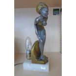 ARTS & CRAFTS STYLE FIGURE ON HARDSTONE BASE,