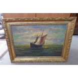 M ROBERTS FISHING BOATS AT SEA SIGNED GILT FRAMED OIL PAINTING 73 X 108 CM