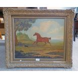 19TH CENTURY ENGLISH SCHOOL, CHESTNUT BROWN HORSE GALLOPING, MONOGRAM C.J.W.