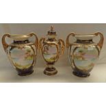 NORITAKE LIDDED VASE AND A PAIR OF NORITAKE VASES -3- Condition Report: Lidded vase