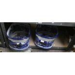 2 LARGE BLUE & WHITE MASONS STYLE TUBS