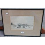 S TUSHINGHAM CHILDREN PLAYING WITH POND YACHTS SIGNED IN PENCIL FRAMED ETCHING 18.