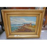 J M DODDS ABERDEENSHIRE COASTAL SCENE SIGNED GILT FRAMED OIL PAINTING 29 X 45 CM