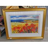 JUDITH BRIDGLAND HARVEST POPPIES GARDENSTOWN SIGNED IN PENCIL GILT FRAMED GICLEE PAINTING 50 X 74