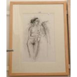 FRAMED CHARCOAL SKETCH OF A NUDE UNSIGNED 64 X 42 CM