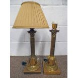 PAIR BRASS CORINTHIAN COLUMN TABLE LAMPS 47 CM TALL