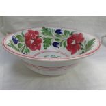 19TH CENTURY SCOTTISH POTTERY SPONGE WARE RED & GREEN BOWL DECORATED WITH FLOWERS - 28.